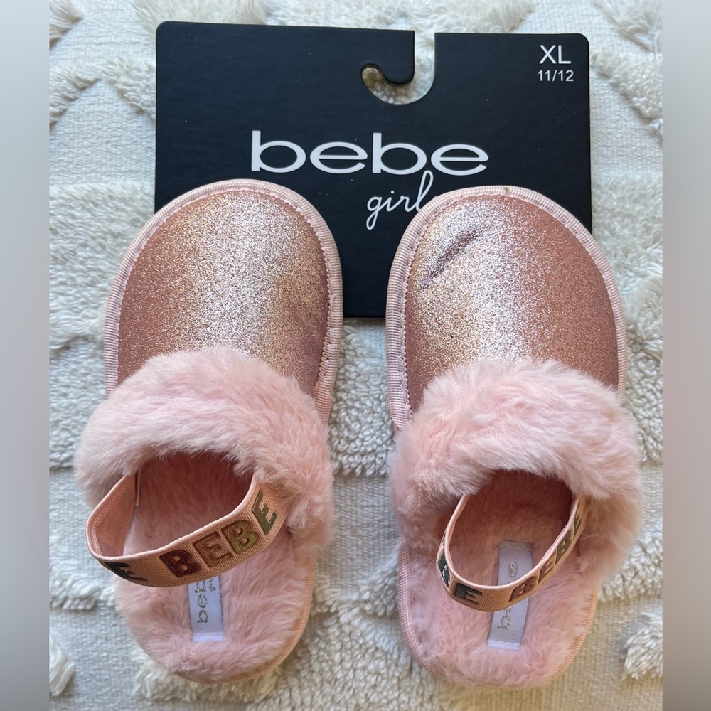 NEW bebe Pink Sparkle Slippers, Toddler Size 11/12